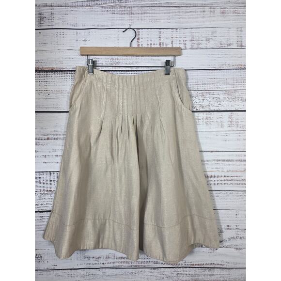 J. Jill Shimmery Beige Tan Pleated A-Line Skirt with pockets! EUC - Picture 1 of 6